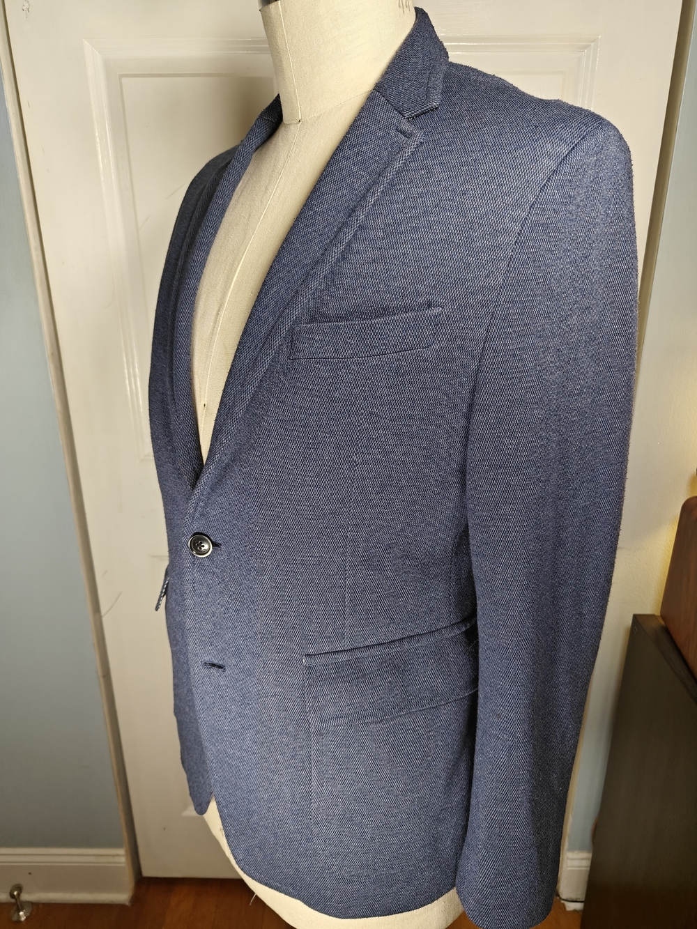 Banana Republic Mens 44R Navy Birdseye Italian Emmetex Knit Blazer Jacket